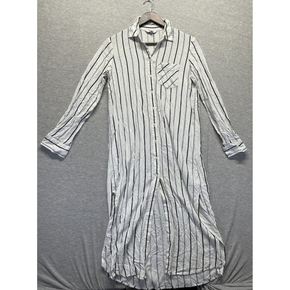 Express Shirt Dress Women XS White Vertical Striped Rayon Side Slit Button Front